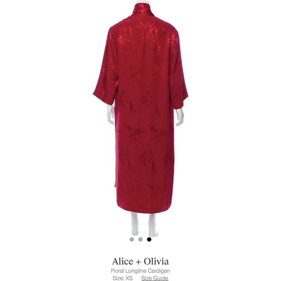 ALICE + OLIVIA Kimono Duster (Size S/M) Red Floral Embossed Sliky Fabric Oversiz - Picture 2 of 4